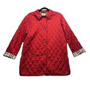 Vintage Burberry Red Quilted jacket Authentic Y2k Size Small Oversized England